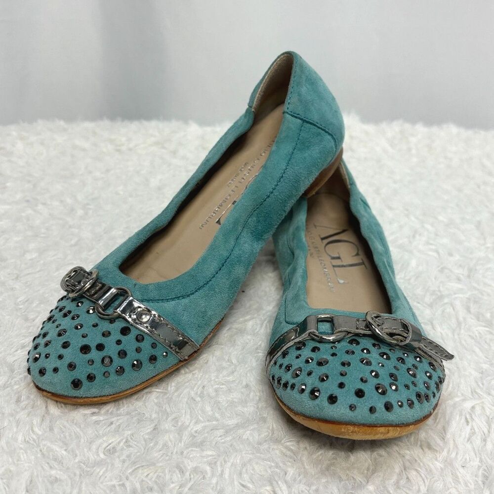 AGL Monika Ballet Flat Turquoise and Silver Studded Size 4.5 34.5